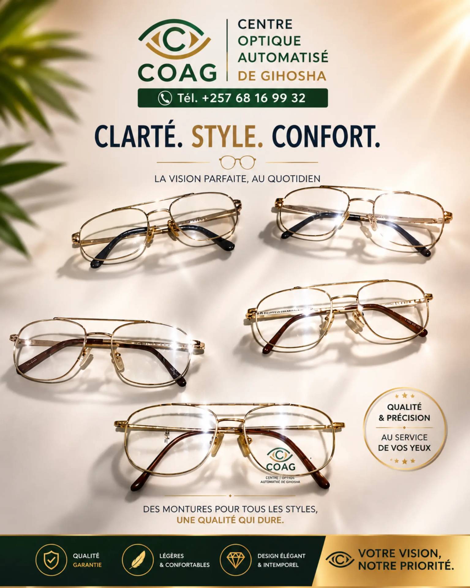 Montures dorées élégantes disponibles au COAG